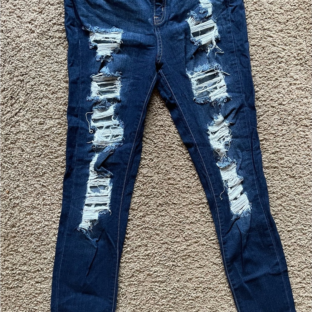 Distressed Blue Women's Jeans FASHIONNOVA